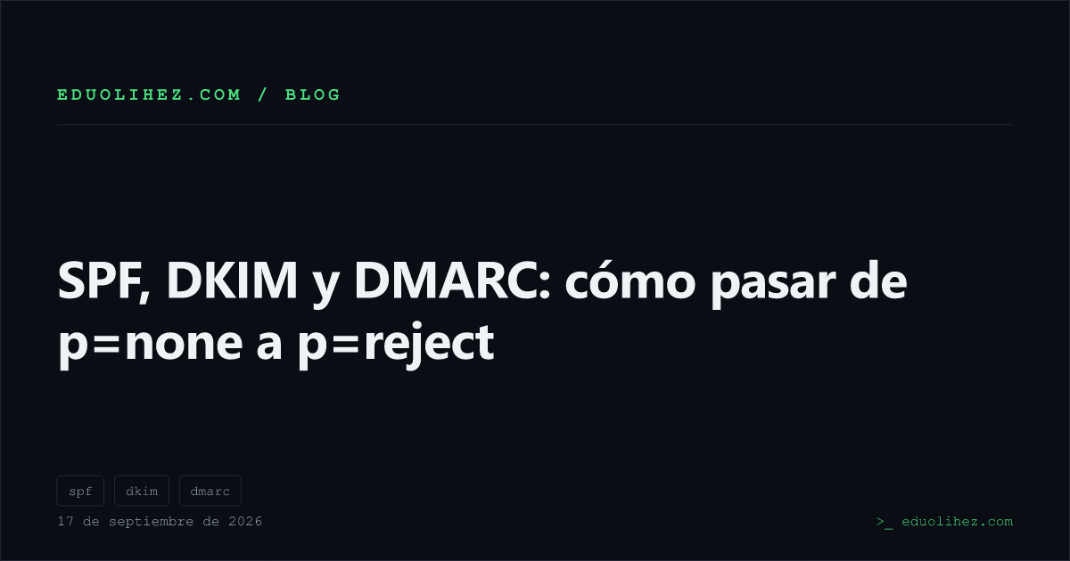 SPF, DKIM y DMARC: cómo pasar de p=none a p=reject